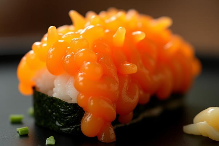 海苔で巻かれた軍艦巻きに、北海道産の馬糞雲丹がたっぷりと乗っている